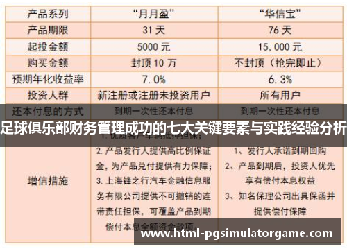 足球俱乐部财务管理成功的七大关键要素与实践经验分析